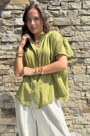 Asher Cap Sleeve Blouse Olive
